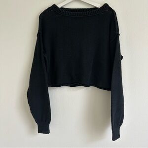 100% Recycled Cotton We The Free FP Cropped Black Knit Sweater - S